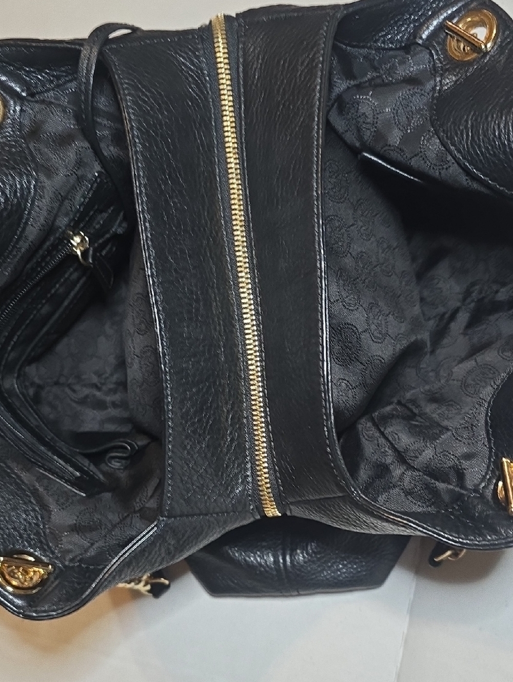 Michael Kors Black Leather Shoulder Bag with Gold Hardware and MK Charm - Picture 11 of 12